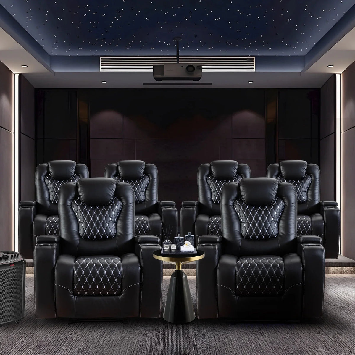 Bonzy Home Overstuffed Electric Home Theater Seating PU Leather Reclining Furniture with with USB Ports and Cup Holders and Hidden Arm Storage - Black