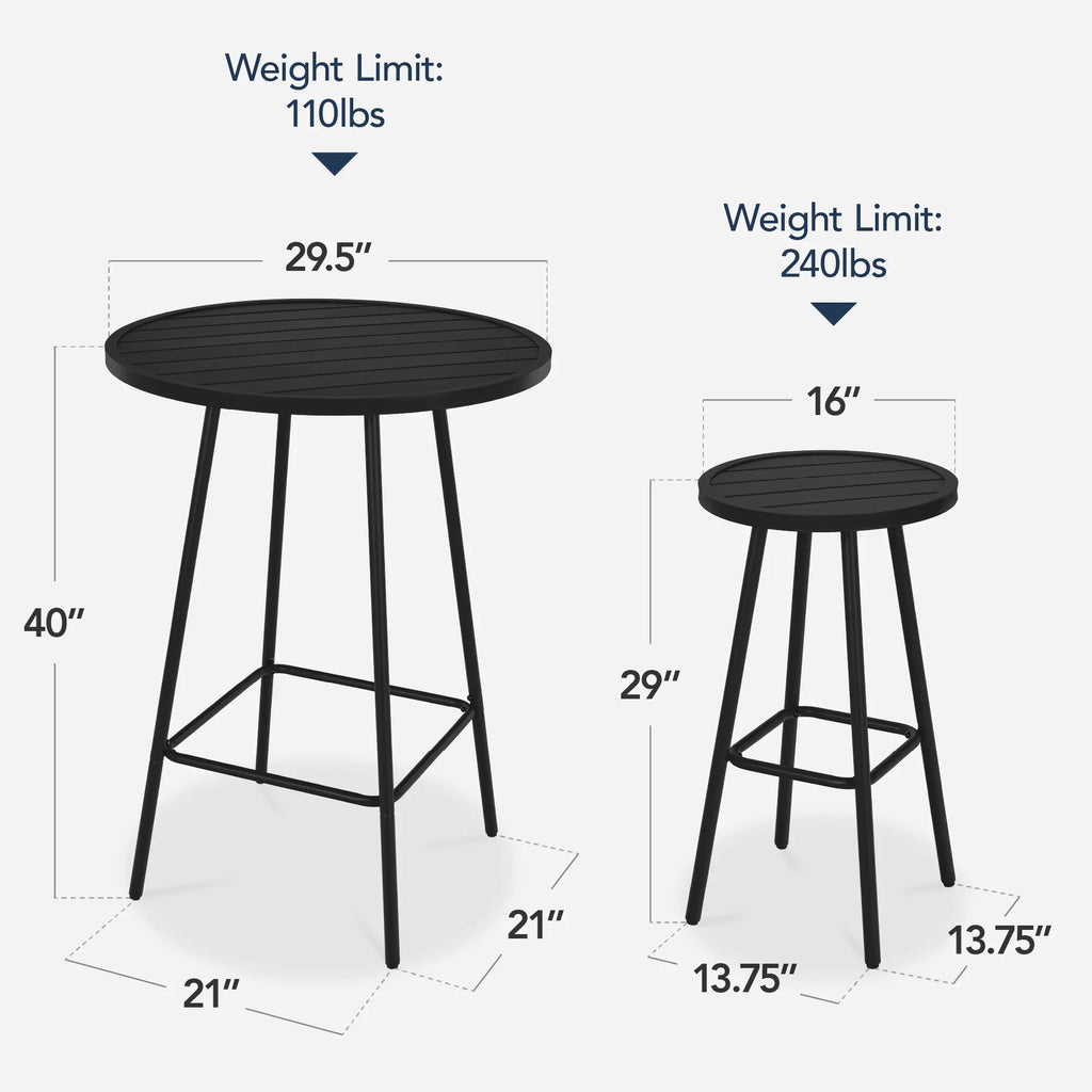 Best Choice Products 3-Piece Steel Patio Bar Height Round Bistro Set w/ Backless Stools, Slatted Design - Black