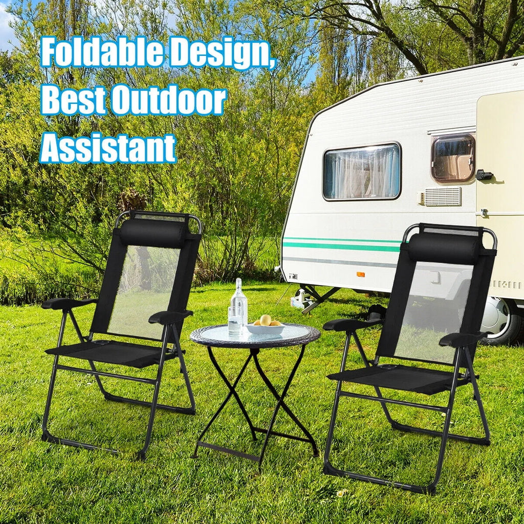 Gymax 2PC Folding Chairs Adjustable Reclining Chairs with Headrest Patio Garden Black