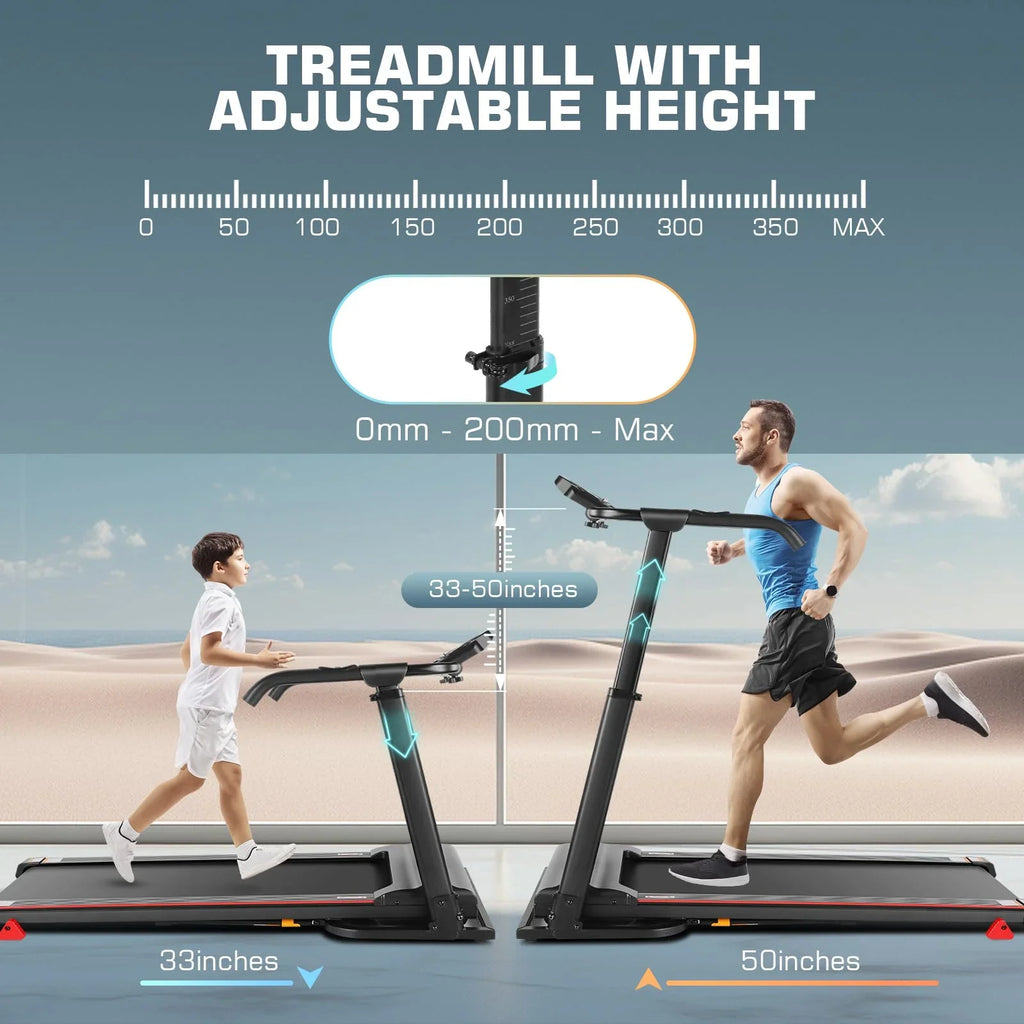Folding Treadmill with Removable Desk, Foldable Treadmill with Adjustable Height, Treadmill 300lb Weight Capacity, White