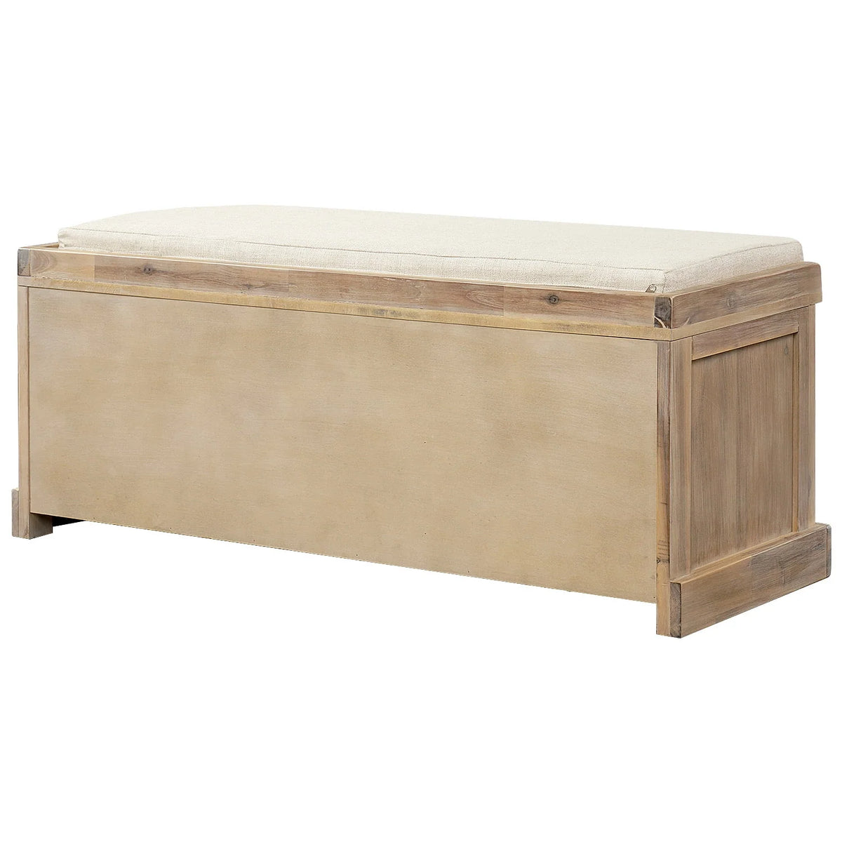 Entryway Storage Bench with 3 Woven Baskets and Removable Cushion, Entry Hallway Foyer Shoe Bench End of Bed Bench, Fully Assembled, 41.3" L x 15.7" W x 17" H (White Washed)
