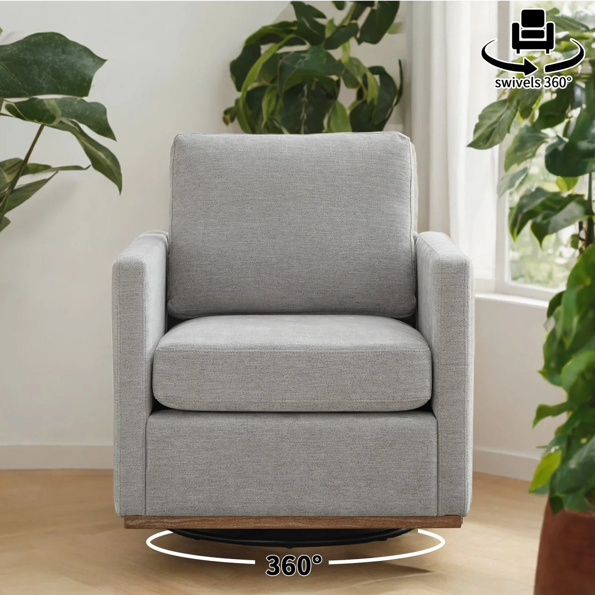 Swivel Accent Chair"360 Degree Square Swivel Chair for Living Room, Mid Century Modern Upholstered Swivel Barrel Chair,Comfy Sofa Armchairs for Bedroom,Nursery,Chenille(Beige)
