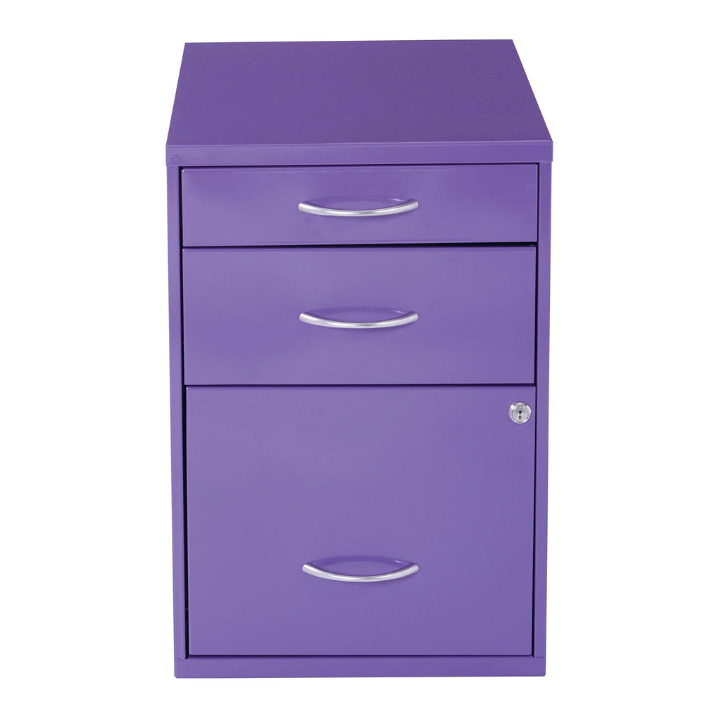 Osp Designs 3 Drawer Vertical Metal Lockable Filing Cabinet, Purple
