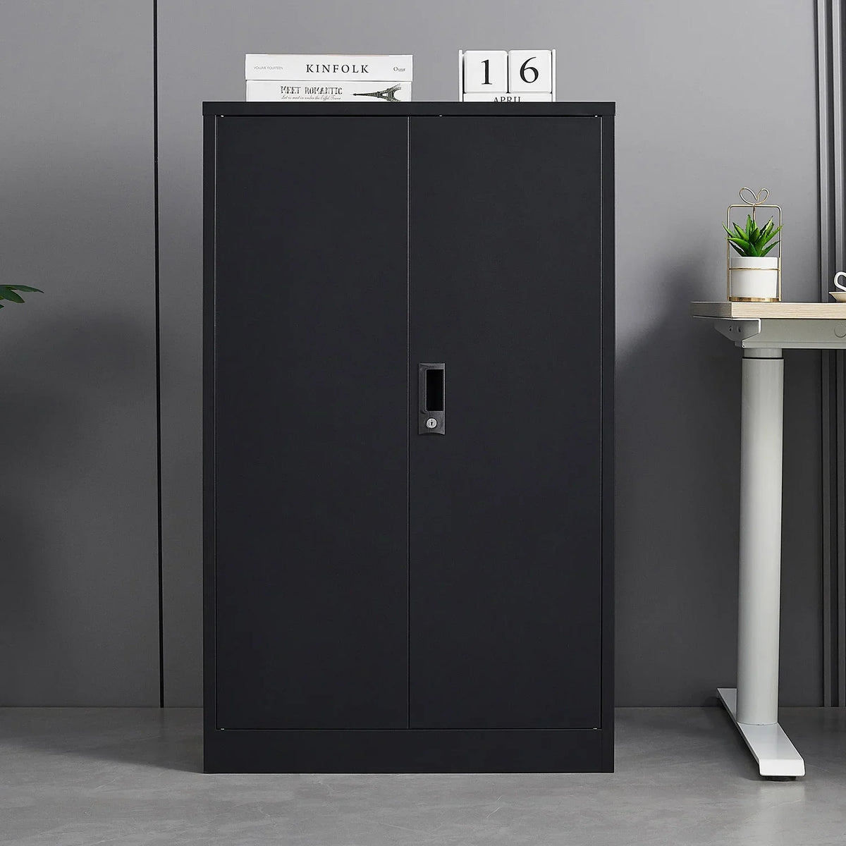 Metal Storage Cabinet with Locking Doors and Adjustable Shelf, Folding Filing Storage Cabinet, Rolling Storage Locker Cabinet for Home Office,School,Garage, White