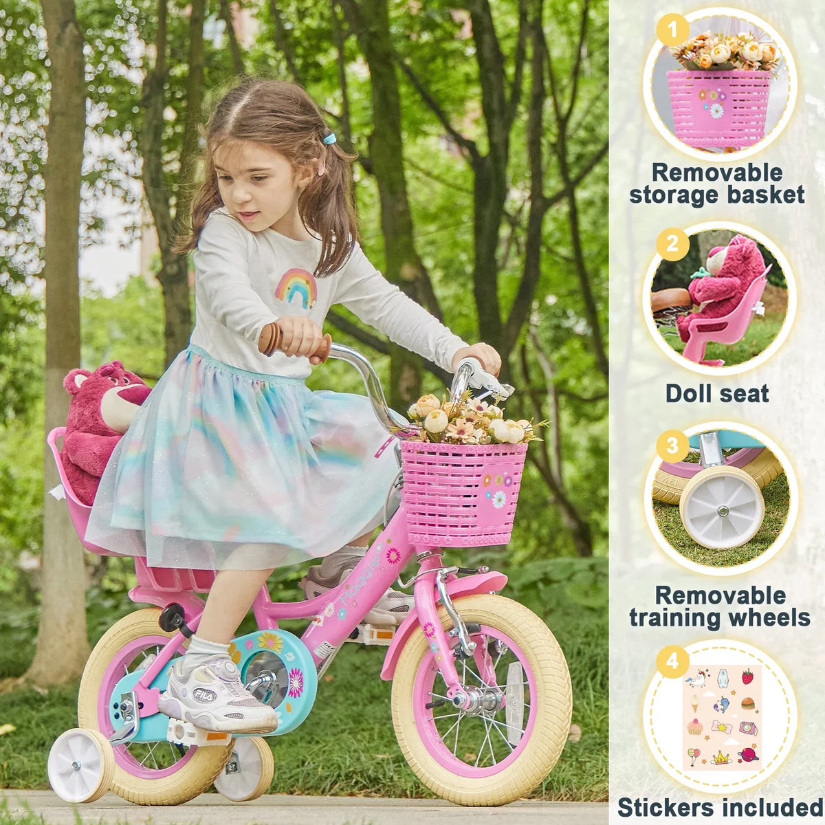 Glerc Maggie 12 inch Kids Girls Bike for Ages 2-4 Years Child, Peach