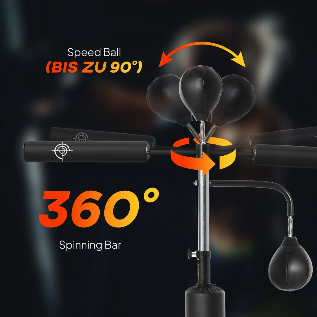 Soozier 4-in-1 Boxing Punching Bag Stand with 2 Speedballs, 360° Relax Bar, & PU-Wrapped Bag & Adjustable Height, Black