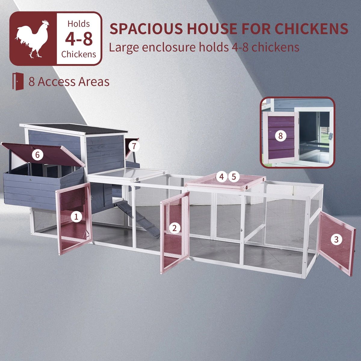 59" Large Chicken Coop for 2-6 Chickens, Wooden Hen House with 4 Nesting Boxes, Outdoor Poultry Cage Rabbit Cage w/Ramps & Ventilation Window, 59''L*33.5''W*38.6''H