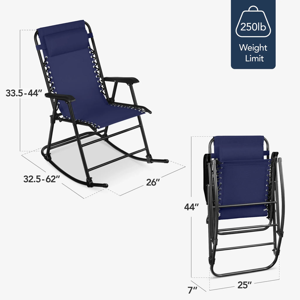Best Choice Products Folding Outdoor Zero Gravity Rocking Lounge Chair w/ Headrest Pillow - Black