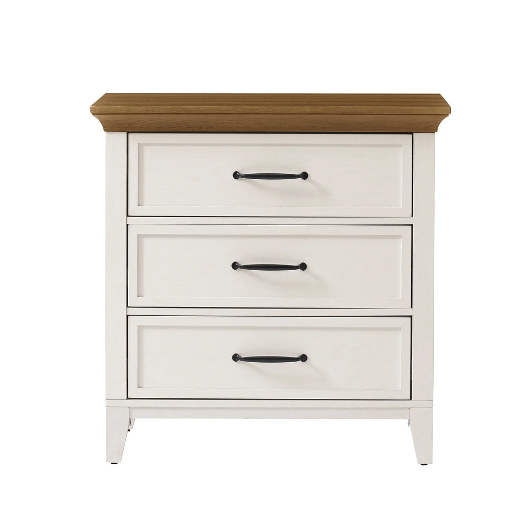 Better Homes & Gardens Canton 3-Drawer Nightstand, Textured White and Light Honey