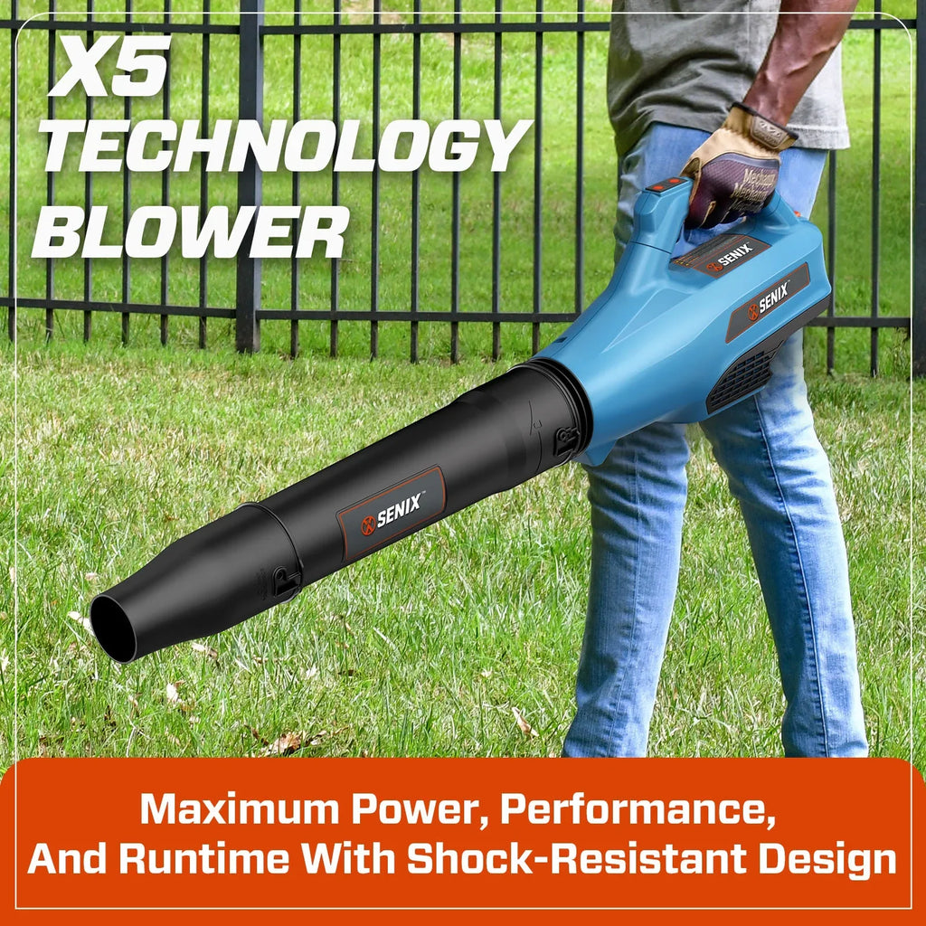 SENIX X6 60V Max* Brushless Cordless Leaf Blower with 4.0 Ah Battery and Charger, Variable Speed Up to 810CFM 170MPH, BLAX6-M1