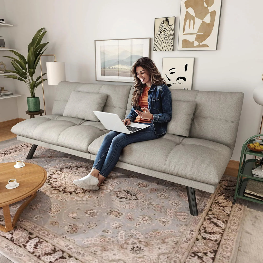 70"" Convertible Futon Sofa Bed Folding Bed Sleeper Couch for Living Room, Small Space or Office, Light Grey