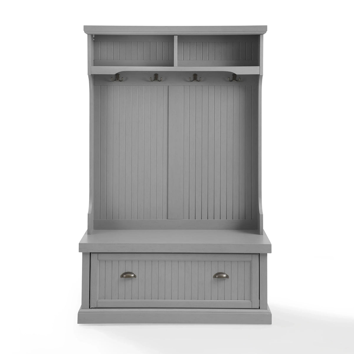 Crosley Furniture Seaside Coastal Wood Hall Tree in Distressed Gray and Chrome