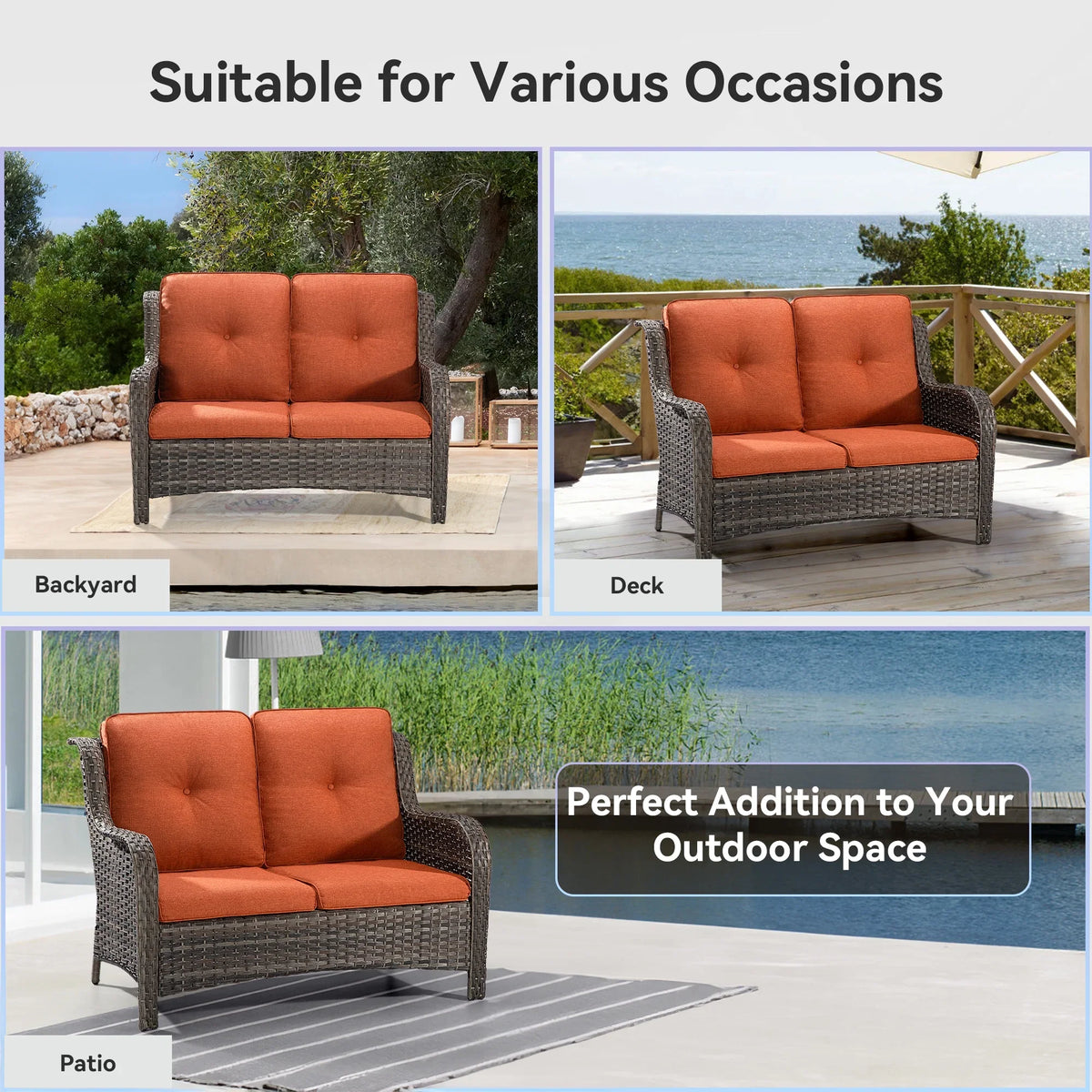 MeetLeisure 3 Pieces Outdoor Furniture Patio Furniture Set with One 3-Seat Sofa, Two ArmChairs, Navy
