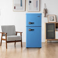 GGTB 3.0 Cu.Ft Two Door Small Refrigerator with Freezer, Compact Retro Small Refrigerator for Dorm, Office, Bar, RV, Bedroom, Blue