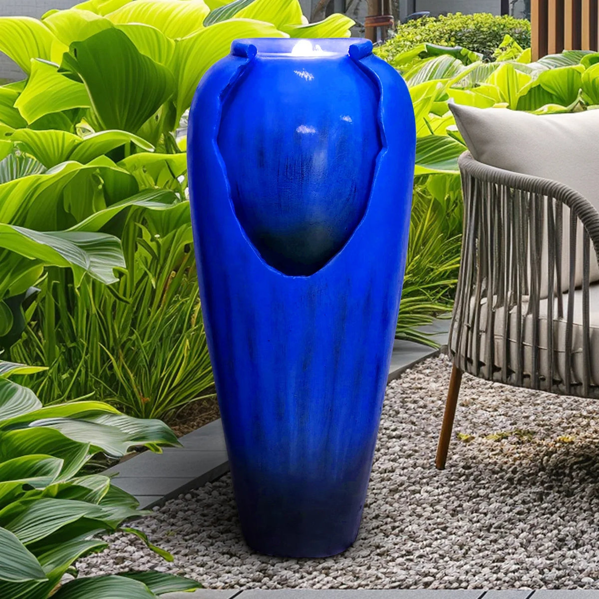 ourrco 30.7"H Concrete Vase Water Fountain, Modern Cascading Waterfall Feature with LED Lighting and Pump, Perfect for Indoor or Outdoor Home and Garden Decor, Red