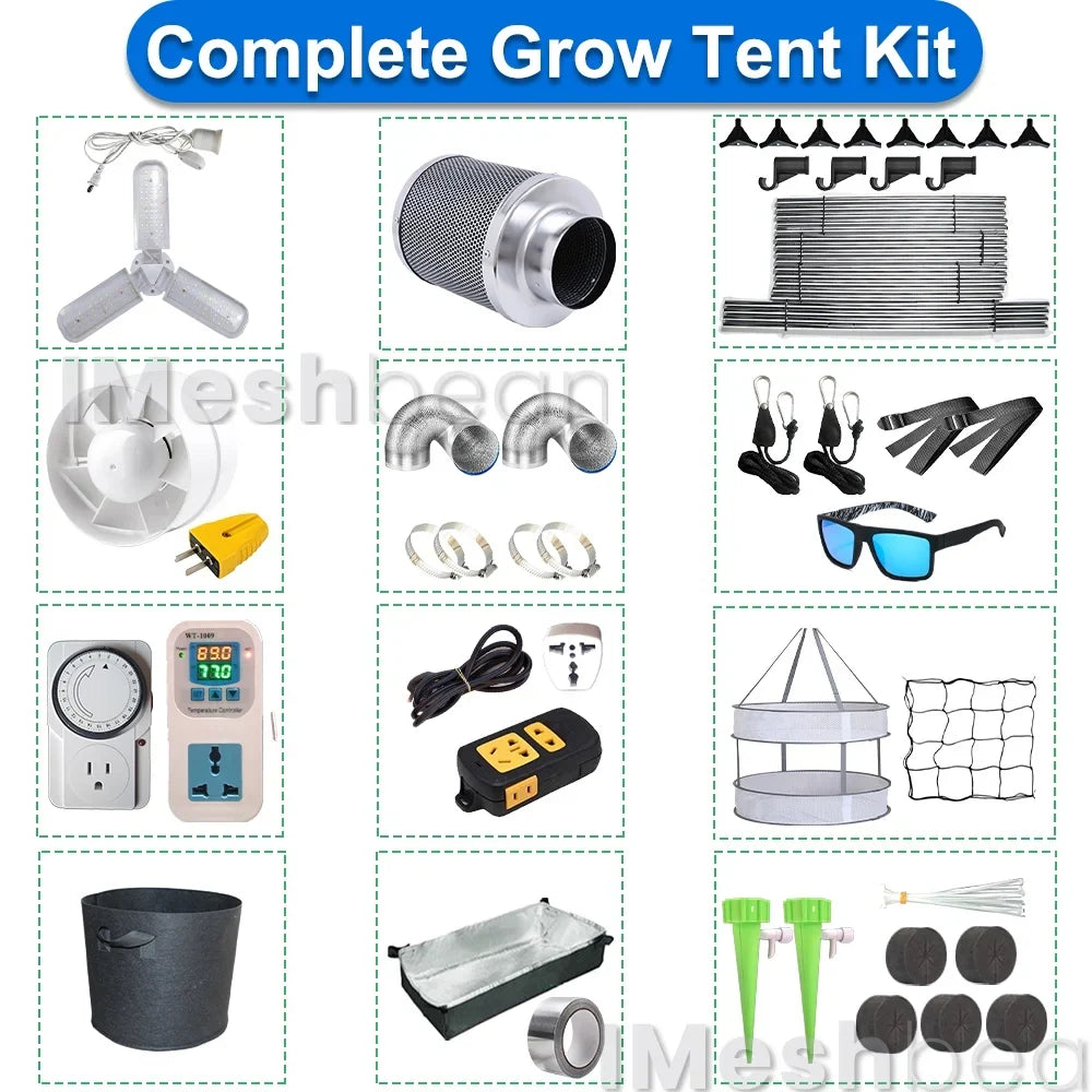 iMeshbean Upgraded 24"x24"x55" Complete Grow Tent Kit w/LED Full Spectrum Grow Light+Ventilation Inline Fan+Carbon Filter+Timer+Thermostat
