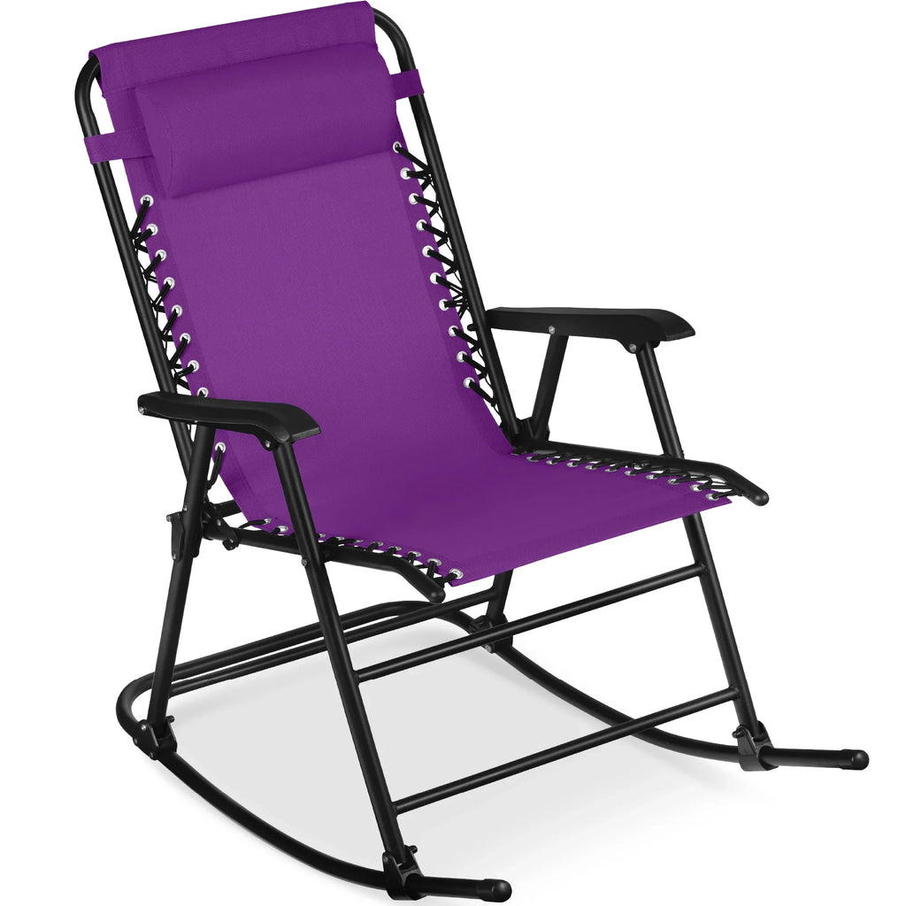 Best Choice Products Folding Outdoor Zero Gravity Rocking Lounge Chair w/ Headrest Pillow - Black