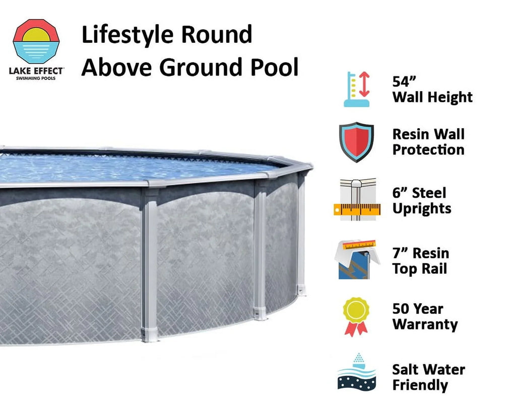 Lake Effect Pools Lifestyle 15' Round 54" Resin Protected Steel Wall Above Ground Swimming Pool