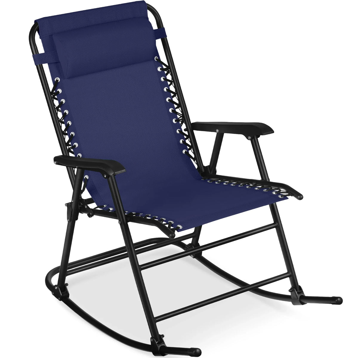 Best Choice Products Folding Outdoor Zero Gravity Rocking Lounge Chair w/ Headrest Pillow - Black