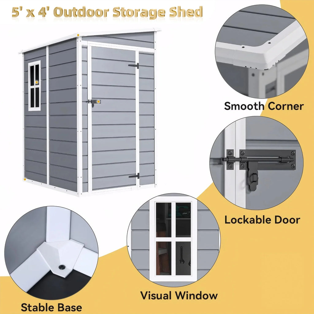Syngar Outdoor Storage Shed with Lockable Doors, Dark Gray