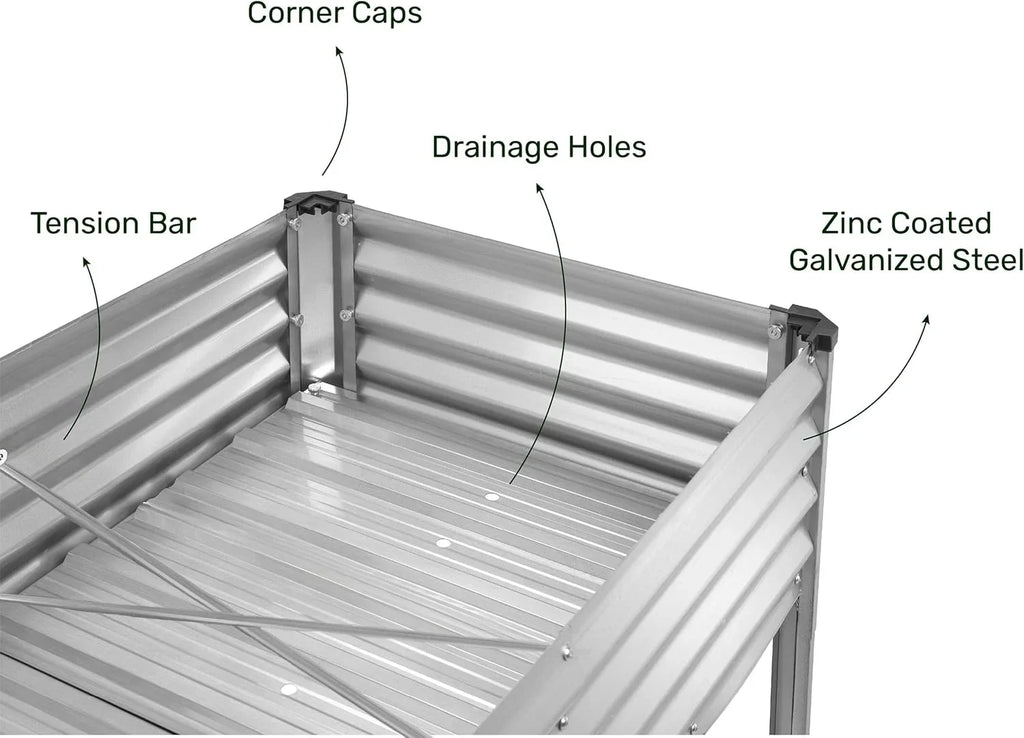Galvanized Raised Garden Beds Outdoor with Legs // 48"24"31in Elevated Planter Box for Vegetables, Flowers (Silver) // Large Metal Garden Bed for Backyard Patio Gardening