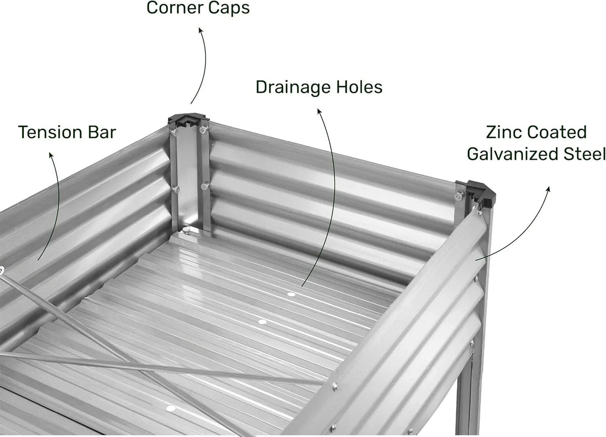 Galvanized Raised Garden Beds Outdoor with Legs // 48"24"31in Elevated Planter Box for Vegetables, Flowers (Silver) // Large Metal Garden Bed for Backyard Patio Gardening