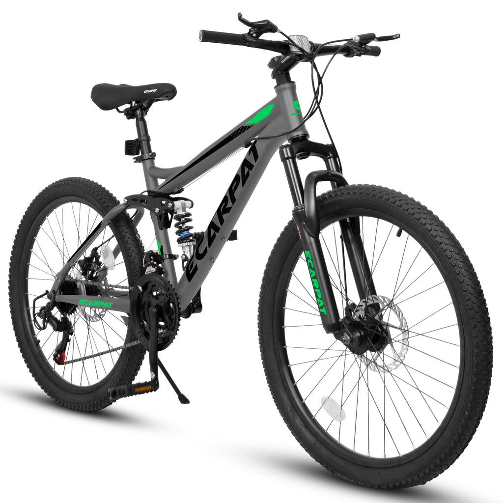 Juuar 26" Mountain Bike for Men, 21 Speed Disc Brake MTB, Full Suspension Steel Frame City Bike Bicycle for Adults, Gray
