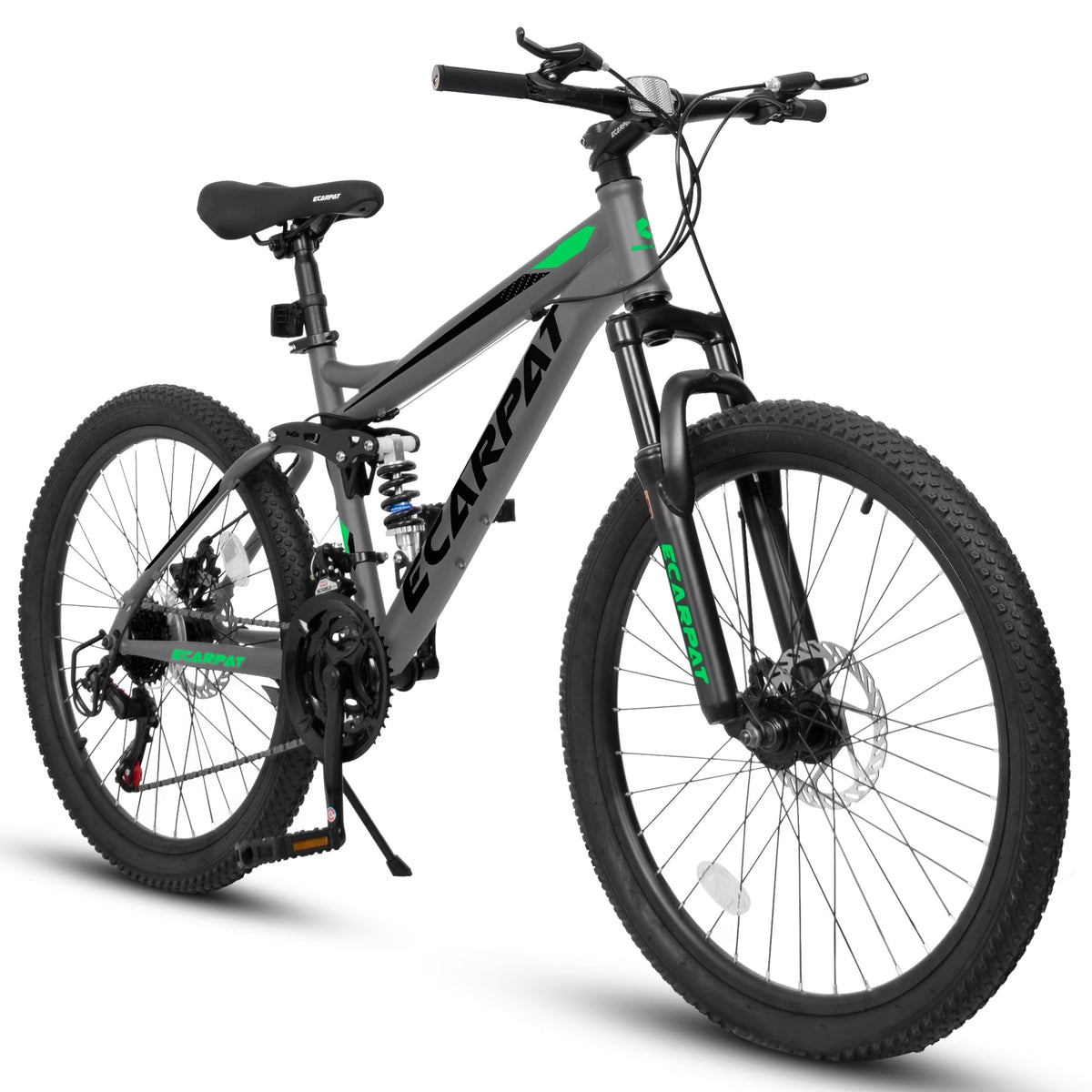 Juuar 26" Mountain Bike for Men, 21 Speed Disc Brake MTB, Full Suspension Steel Frame City Bike Bicycle for Adults, Gray
