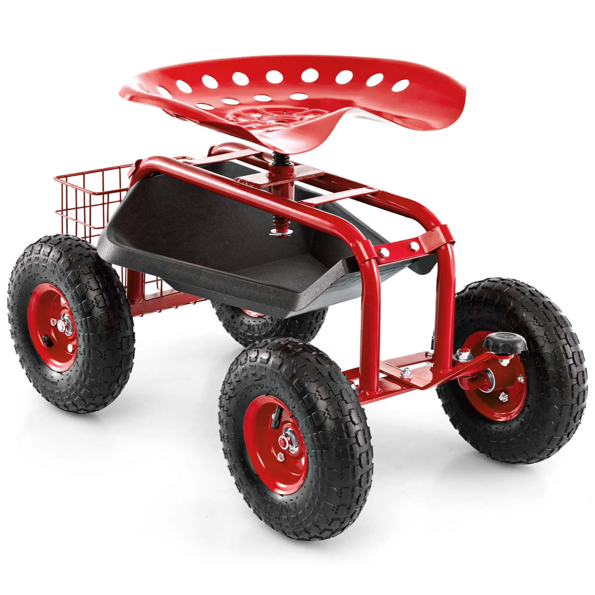 Costway Garden Cart Rolling Work Seat w/ Tool Tray Basket Green
