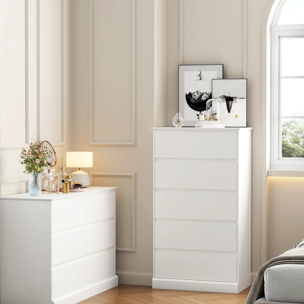 2 PCS Dresser for Bedroom, 5 Drawer Dresser Black Chest of Drawers for Living Room Dressing Room Entryway -2PCS