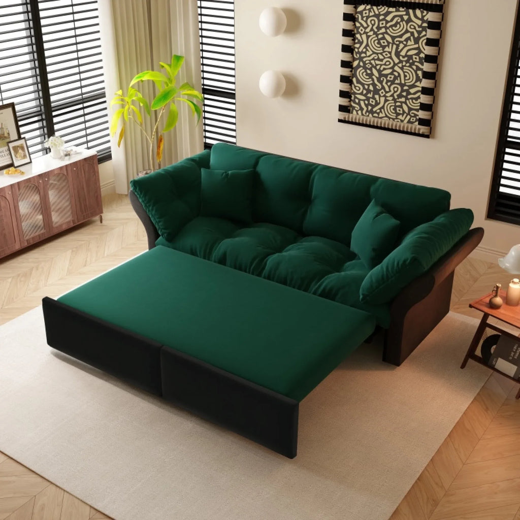 66" Queen Pull Out Sofa Bed, 3-in-1 Convertible Sleeper Sofa with Side Storage,Multi-Functional Velvet Loveseat Bed for Living Room,Bedroom