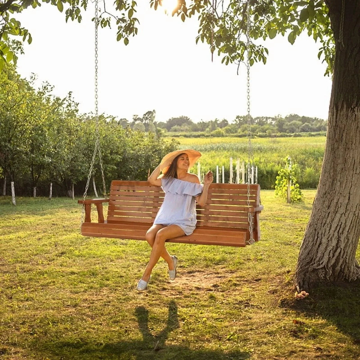 3-person Wood Porch Swing Brown