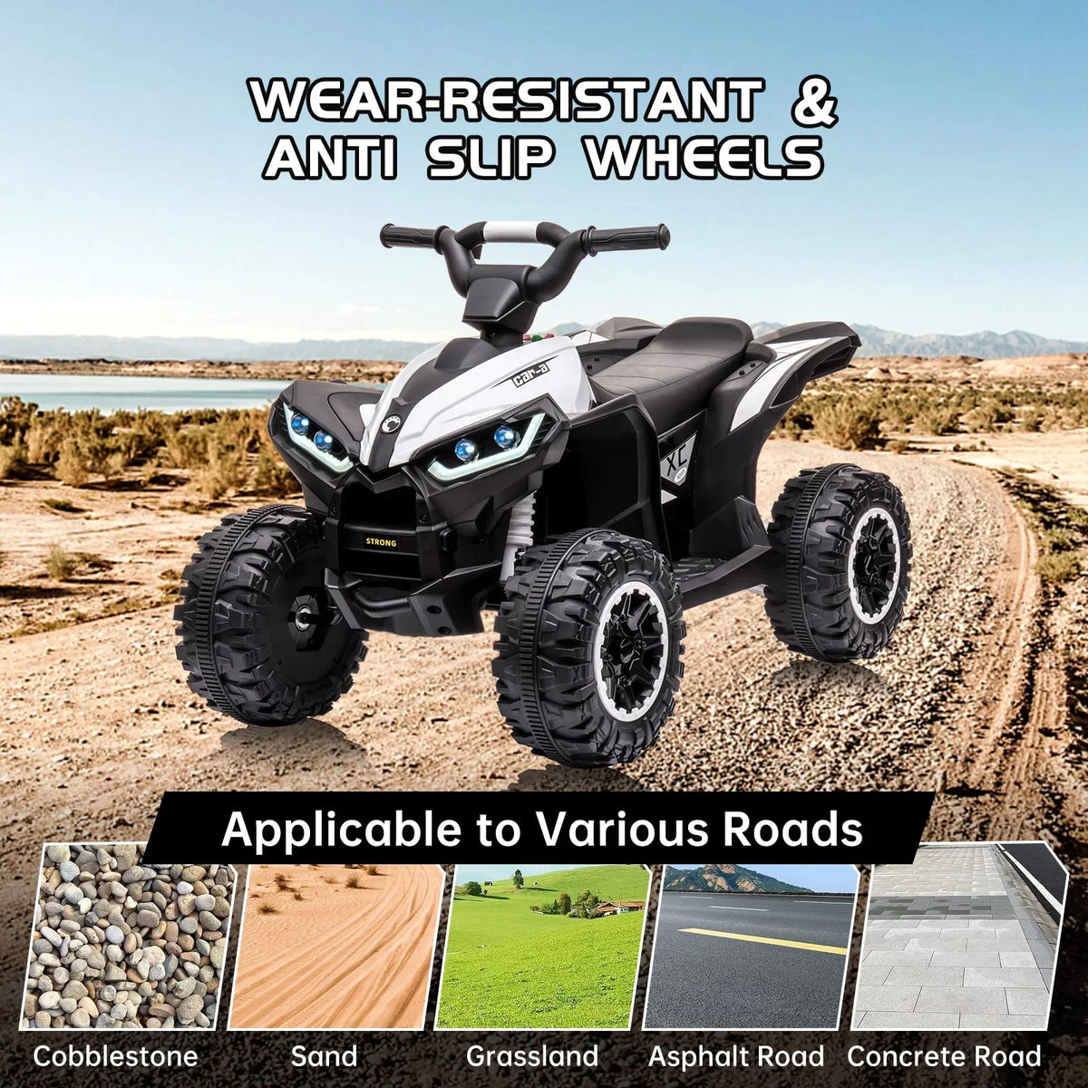 Garvee Kids Ride on ATV with Remote Control, 12V Powered 4 Wheeler Quad Vehicle with LED Headlights