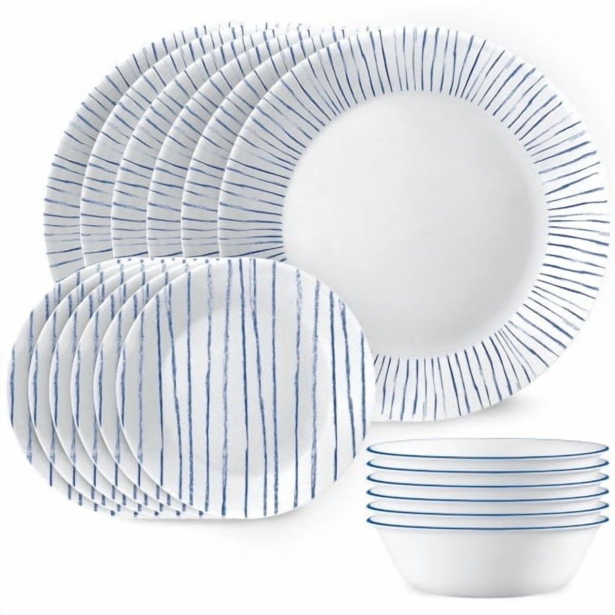 Corelle Nautical Stripes 18-piece Dinnerware Set, Service for 6