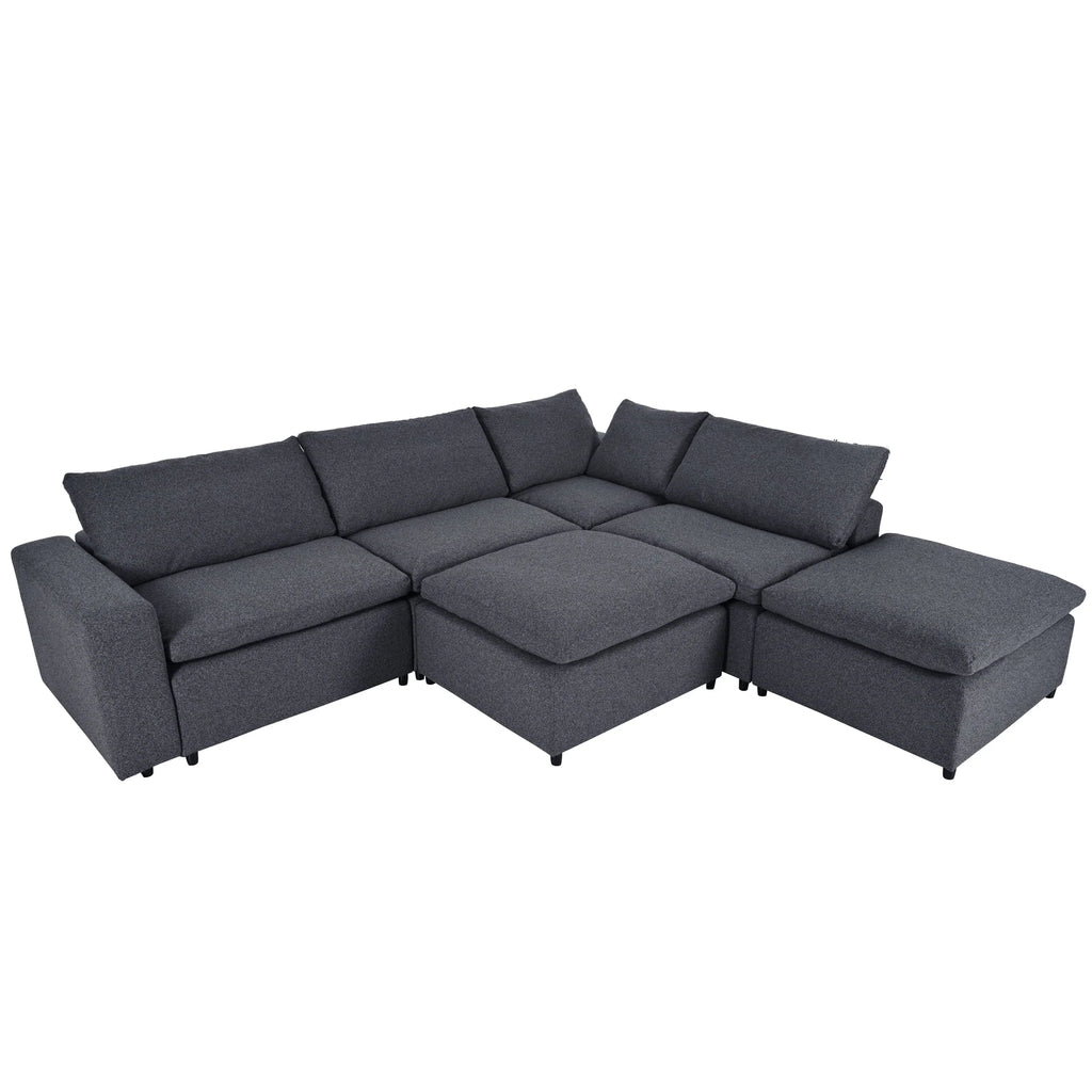 Harper & Bright Designs Convertible Modular Sectional Sofa with 2 Removable Ottomans & Pillows, Large U Shape Cloud Couch with Reversible Chaise for Living Room, Grey