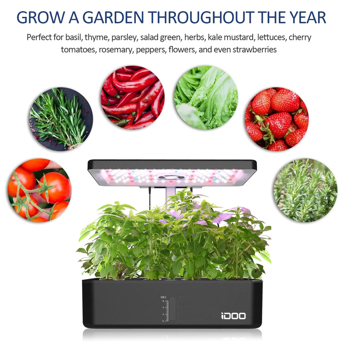 iDOO 12Pods Indoor Herb Garden Kit, Hydroponics Growing System with LED Grow Light
