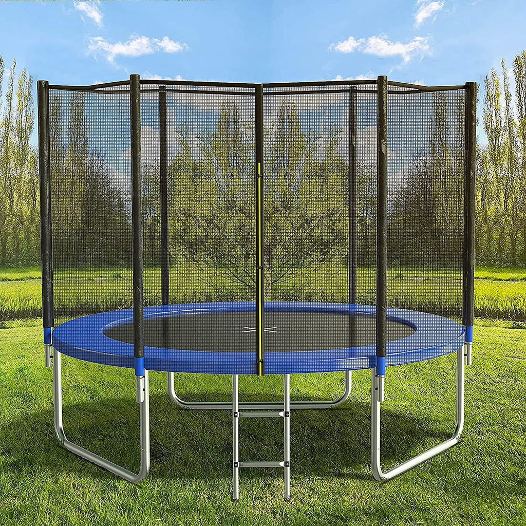 SUGIFT 10ft Trampoline with Safe Enclosure Net 680 lbs Outdoor Fitness Trampoline, Blue