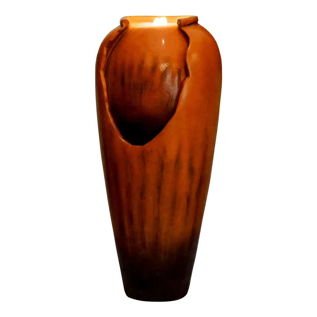 ourrco 30.7"H Concrete Vase Water Fountain, Modern Cascading Waterfall Feature with LED Lighting and Pump, Perfect for Indoor or Outdoor Home and Garden Decor, Red