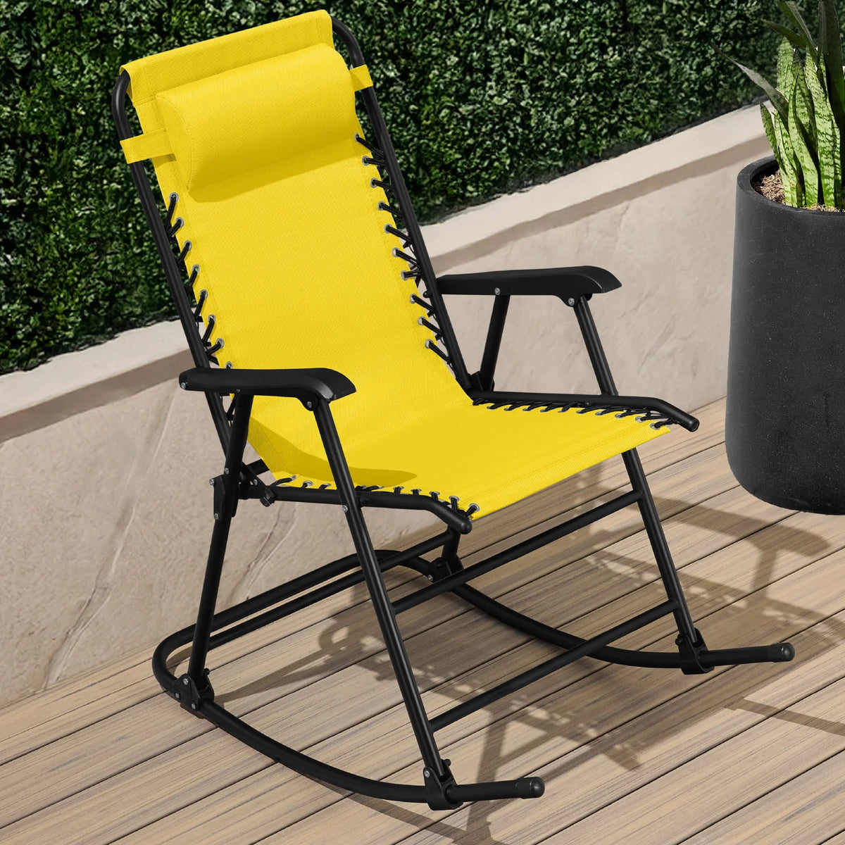 Best Choice Products Folding Outdoor Zero Gravity Rocking Lounge Chair w/ Headrest Pillow - Black