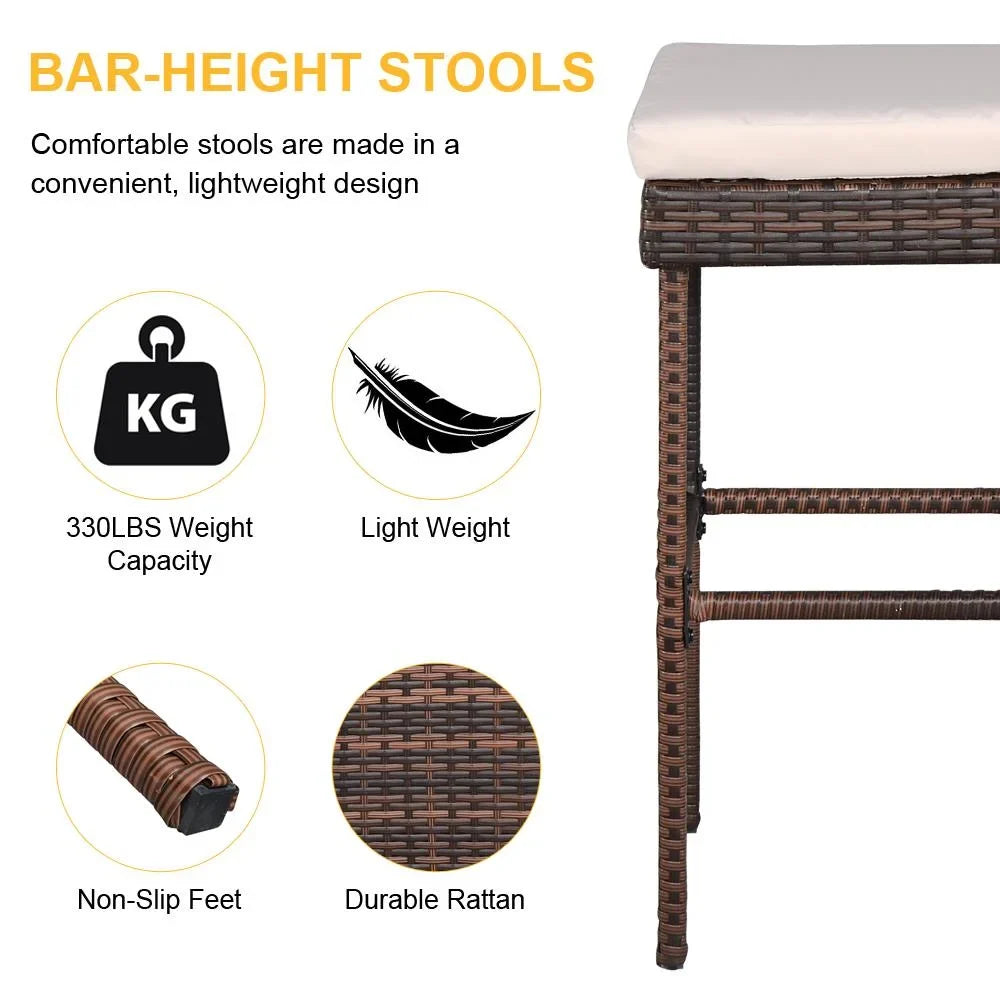 Ktaxon 3PCS Wicker Bar Set Patio Outdoor Table & 2 Stools Furniture Steel, Outdoor Bistro Set w/ Wicker Bar Stools