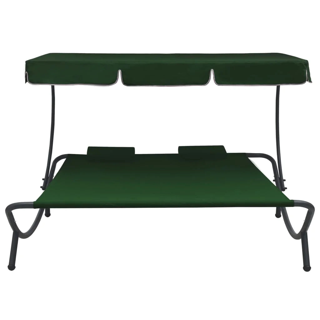 vidaXL Outdoor Double Chaise Lounge Patio Lounge Bed with Canopy and Pillows