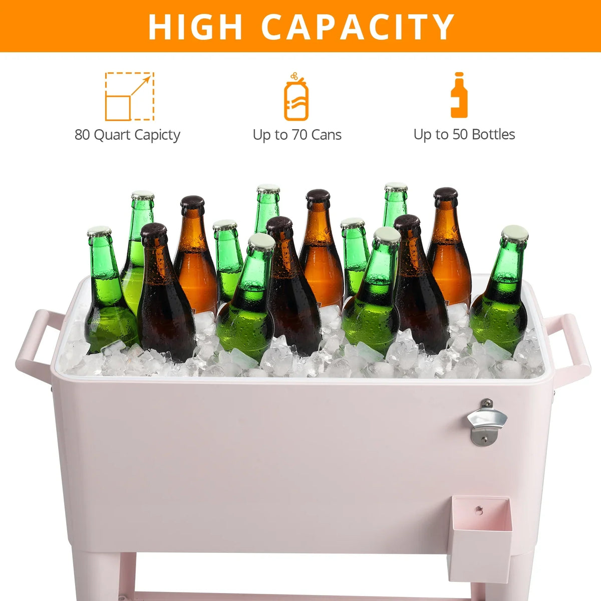 SamyoHome Rolling Cooler 80QT Frozen Warm Function with Shelf Pink