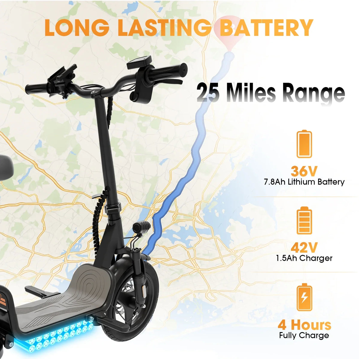 Skeri Electric Scooter with Seat for Adult and Basket, 14 Inch Tire Electric Scooter with Dual Shock Absorbers, 350W Motor with 25-Mile Range, Speed Up to 20 MPH (Gen 2.0)
