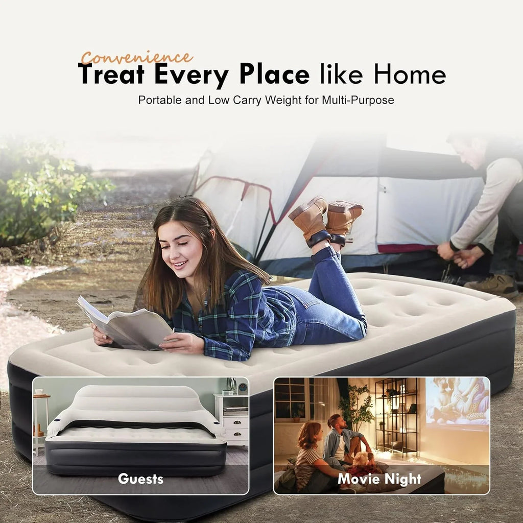 Twin Size Air Sofa Bed Mattress with Headboard and Pump,Blow Up Couch Inflatable Bed