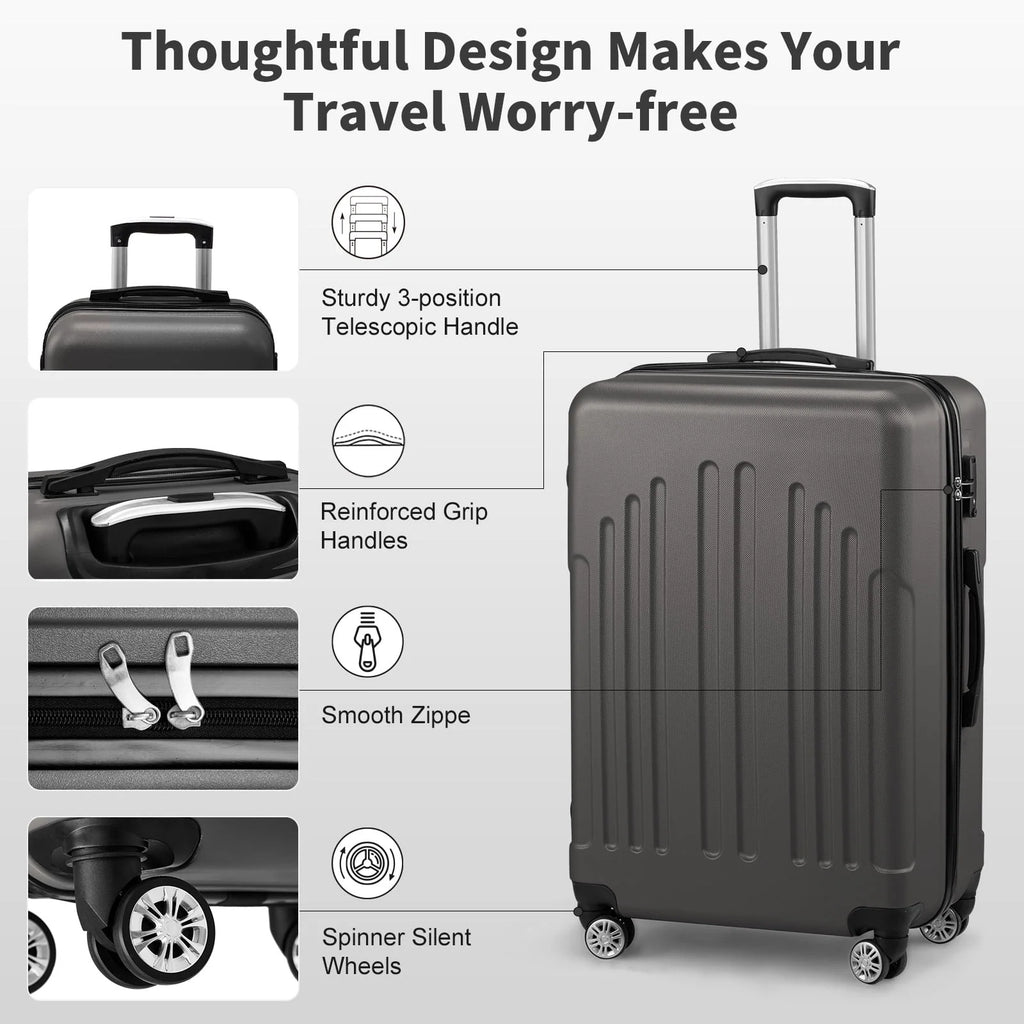 Red 3-Piece Hardshell Spinner Luggage Set (20in, 24in, 28in) - Large ABS Suitcase Set with 8 Wheels, Lightweight & Durable for Travel