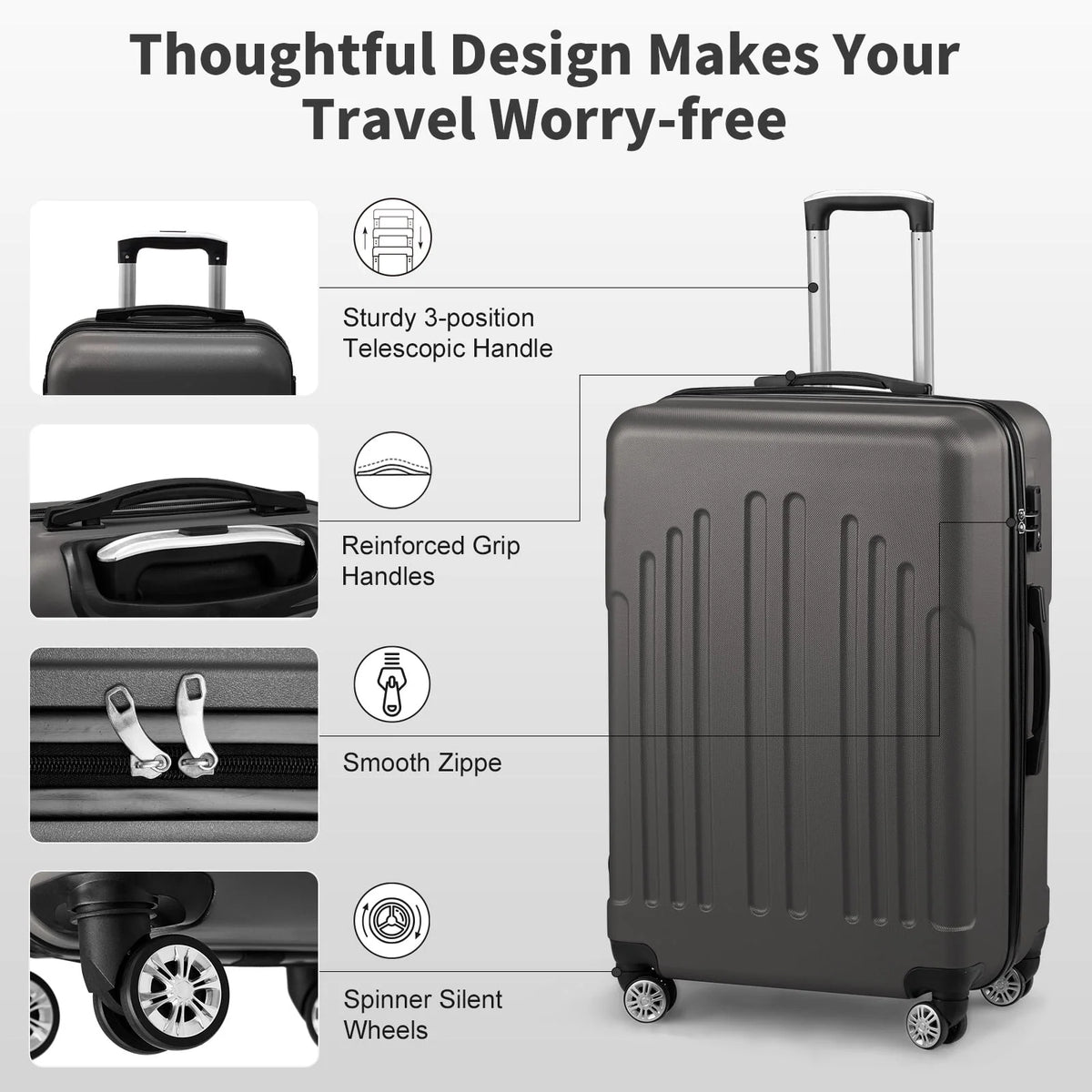 Red 3-Piece Hardshell Spinner Luggage Set (20in, 24in, 28in) - Large ABS Suitcase Set with 8 Wheels, Lightweight & Durable for Travel