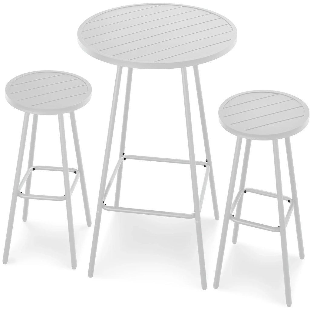 Best Choice Products 3-Piece Steel Patio Bar Height Round Bistro Set w/ Backless Stools, Slatted Design - Black