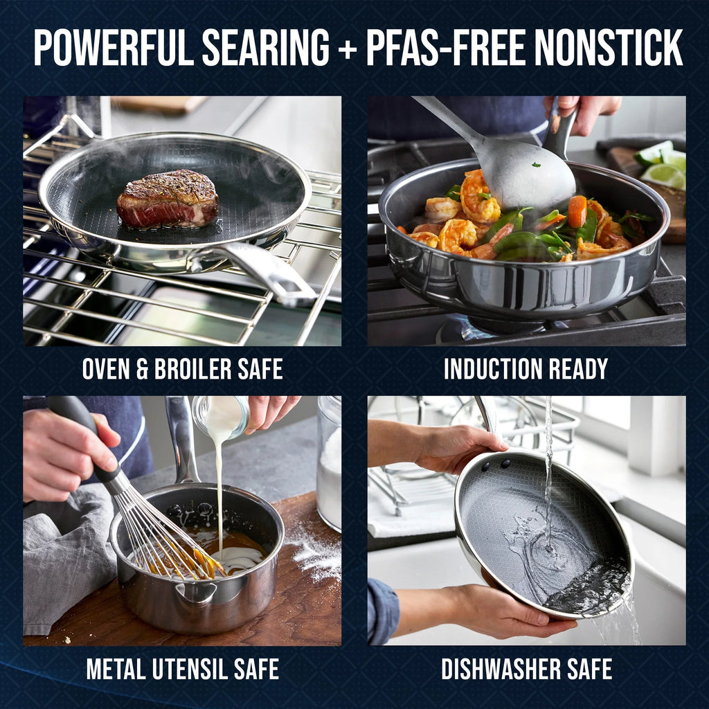 Blue Diamond 10-Piece Diamond-Bond Hybrid Ceramic Nonstick Stainless Steel Cookware Set, Dishwasher Safe