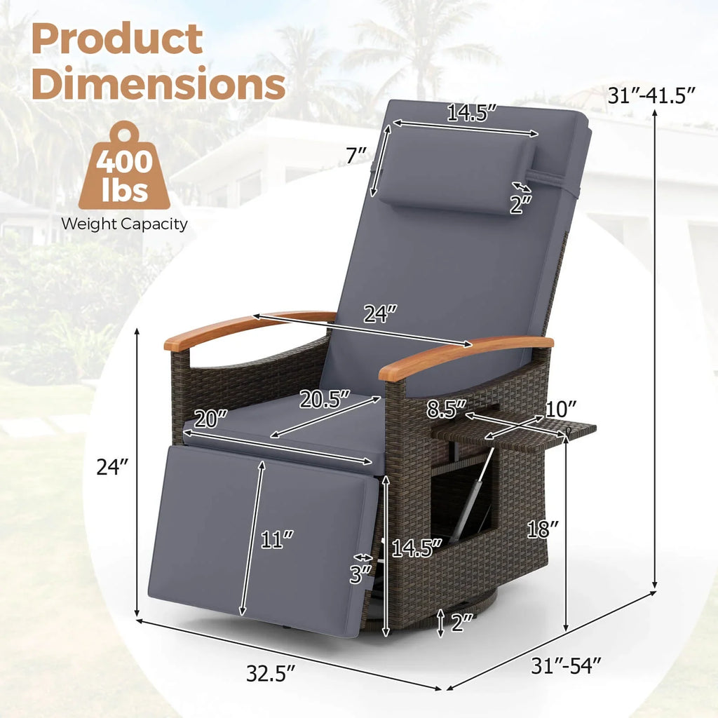 Costway Outdoor 360" Swivel Rattan Recliner Chair Patio Wicker Chaise Lounge Chair Beige