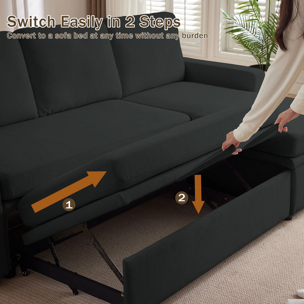 Pingliang Home Pull Out Sleeper Sofa Bed Sectional Sofa with Storage Chaise,L Shaped Sectionals Couches with Side Pockets,Modern Linen Reversible Sofa Couch for Living Room Apartment Office Studio